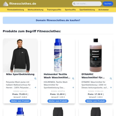 Screenshot fitnessclothes.de