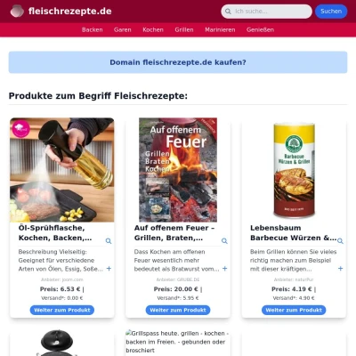 Screenshot fleischrezepte.de