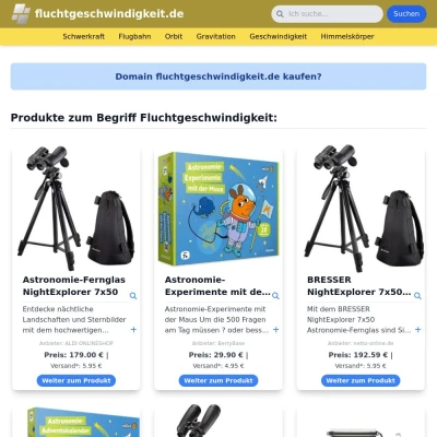 Screenshot fluchtgeschwindigkeit.de