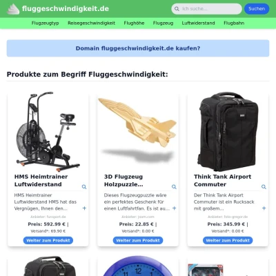 Screenshot fluggeschwindigkeit.de