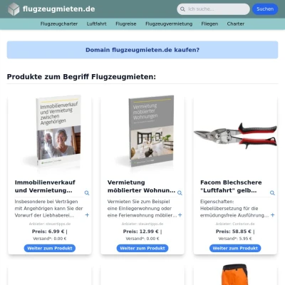 Screenshot flugzeugmieten.de