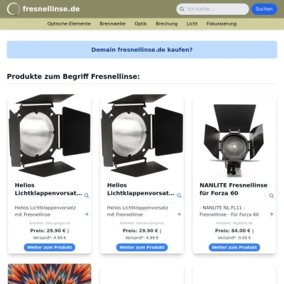 Screenshot fresnellinse.de