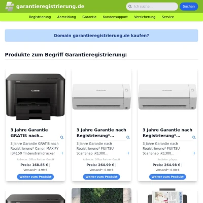 Screenshot garantieregistrierung.de