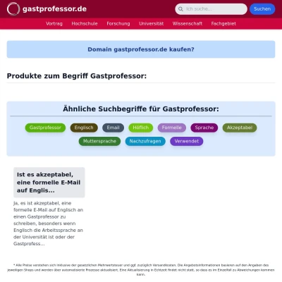 Screenshot gastprofessor.de