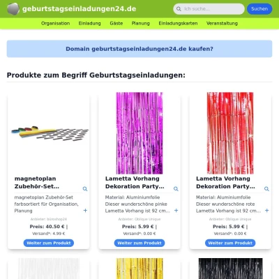 Screenshot geburtstagseinladungen24.de