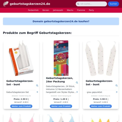 Screenshot geburtstagskerzen24.de
