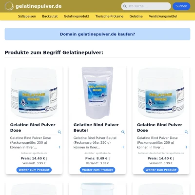 Screenshot gelatinepulver.de