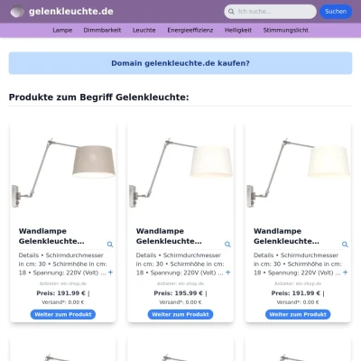 Screenshot gelenkleuchte.de