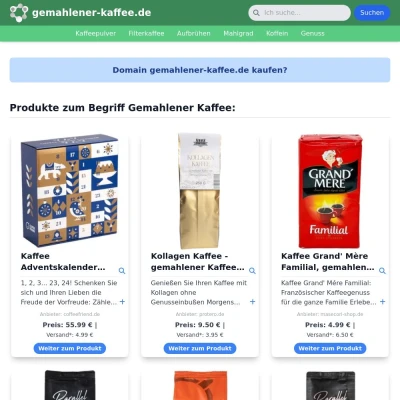 Screenshot gemahlener-kaffee.de