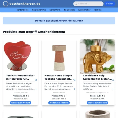 Screenshot geschenkkerzen.de