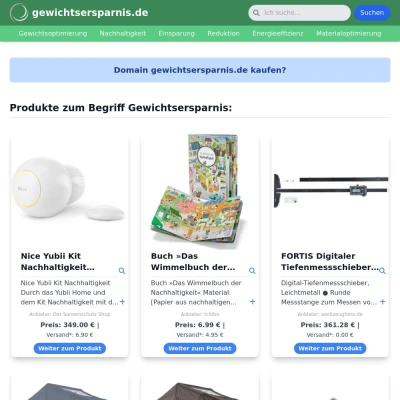 Screenshot gewichtsersparnis.de