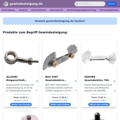 Screenshot gewindesteigung.de