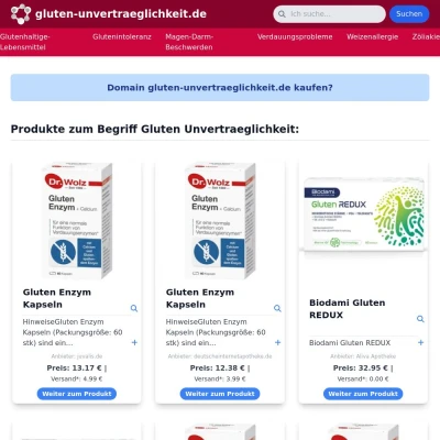 Screenshot gluten-unvertraeglichkeit.de