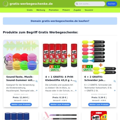 Screenshot gratis-werbegeschenke.de