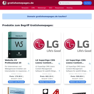 Screenshot gratishomepages.de