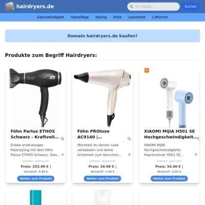 Screenshot hairdryers.de