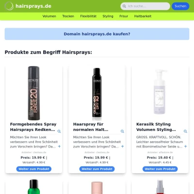 Screenshot hairsprays.de