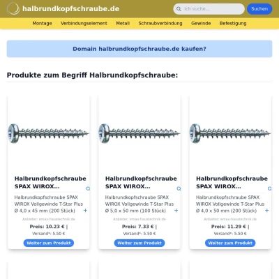 Screenshot halbrundkopfschraube.de