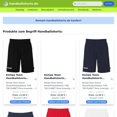 Screenshot handballshorts.de