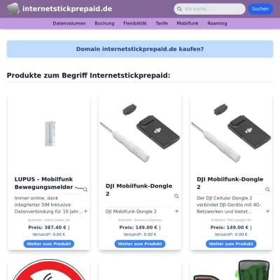 Screenshot internetstickprepaid.de