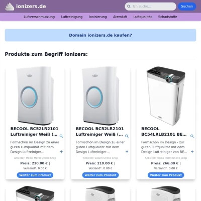 Screenshot ionizers.de