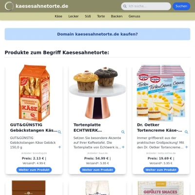Screenshot kaesesahnetorte.de