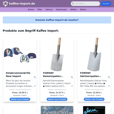 Screenshot kaffee-import.de