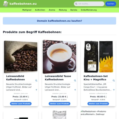 Screenshot kaffeebohnen.eu