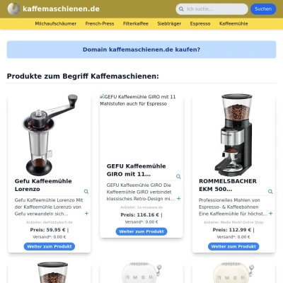 Screenshot kaffemaschienen.de