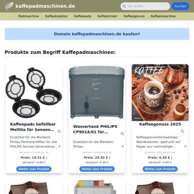 Screenshot kaffepadmaschinen.de