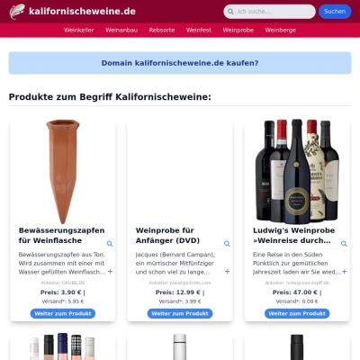 Screenshot kalifornischeweine.de