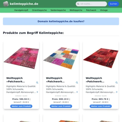 Screenshot kelimteppiche.de