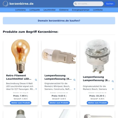 Screenshot kerzenbirne.de
