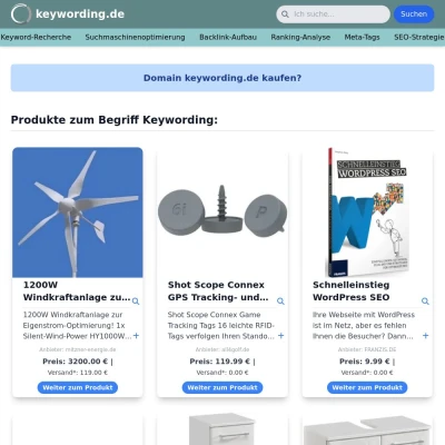 Screenshot keywording.de