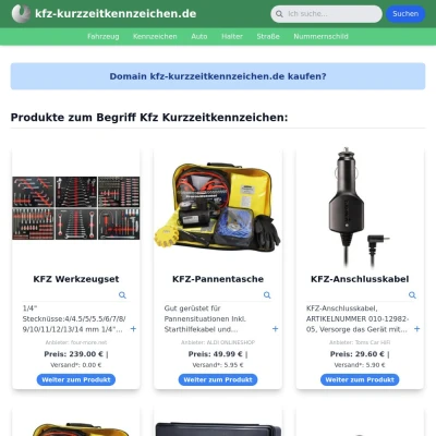 Screenshot kfz-kurzzeitkennzeichen.de