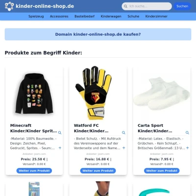 Screenshot kinder-online-shop.de