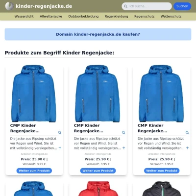 Screenshot kinder-regenjacke.de