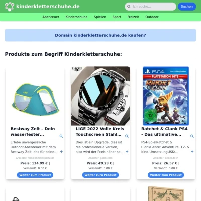 Screenshot kinderkletterschuhe.de