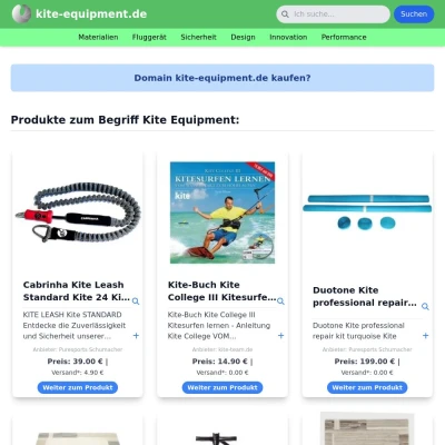 Screenshot kite-equipment.de