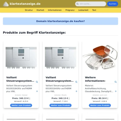 Screenshot klartextanzeige.de