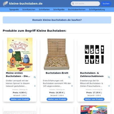 Screenshot kleine-buchstaben.de