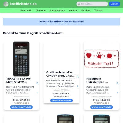 Screenshot koeffizienten.de