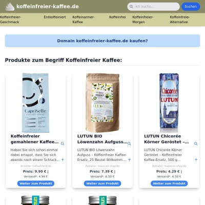 Screenshot koffeinfreier-kaffee.de