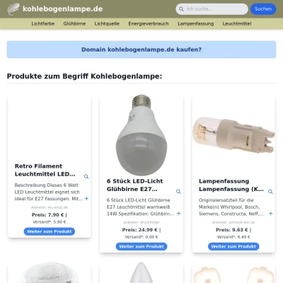 Screenshot kohlebogenlampe.de