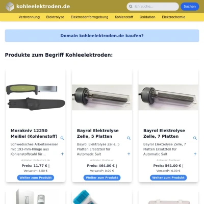 Screenshot kohleelektroden.de