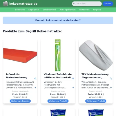 Screenshot kokosmatratze.de