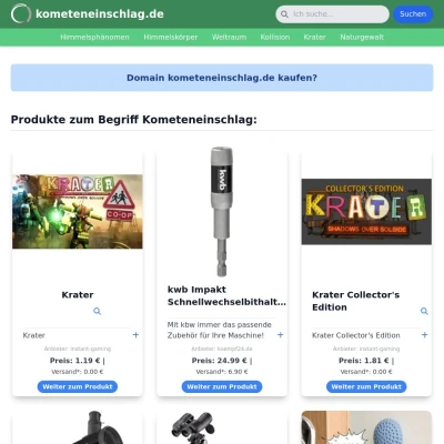 Screenshot kometeneinschlag.de