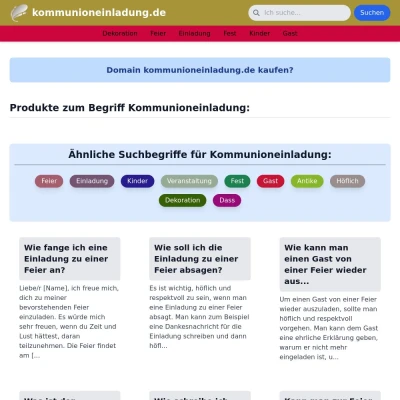 Screenshot kommunioneinladung.de