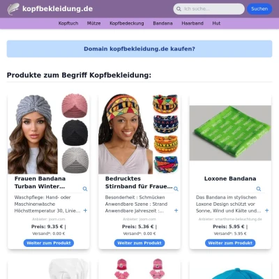 Screenshot kopfbekleidung.de