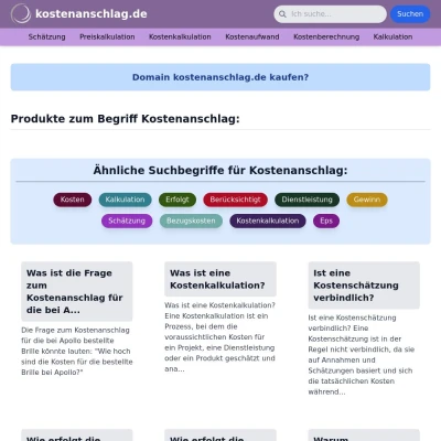 Screenshot kostenanschlag.de